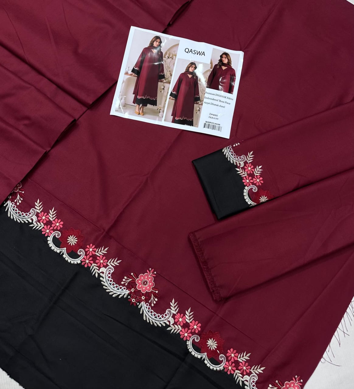 QASWA Winter Dhanak Collection 2025-26 – 3-Piece Embroidered Suit