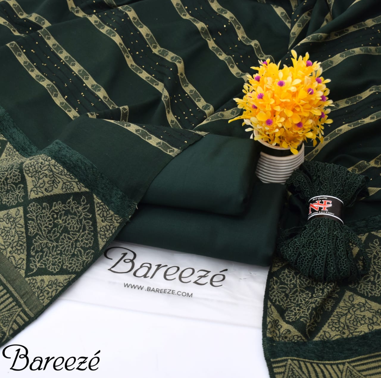 Dhanak Marina 3PC Collection – Dyed Shirt & Trouser with Premium Jacquard Velvet Wool Shawl