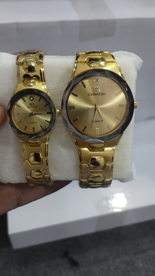 Elegant Couple Watch Set – Luxury Dual-Tone Quartz Wristwatches for Him & Her (Golden / Black)