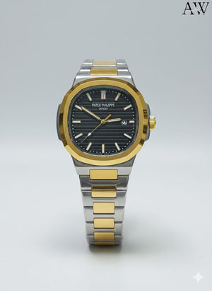 Silver & Golden Strap with Black Dial
