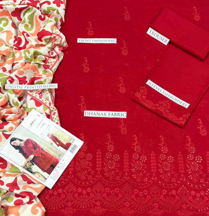 DHANAK 3PC EMBROIDERED CHIKANKARI