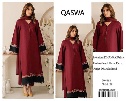 QASWA Winter Dhanak Collection 2025-26 – 3-Piece Embroidered Suit