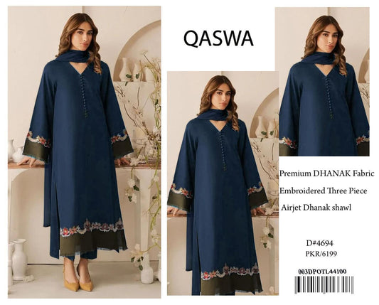 QASWA Winter Dhanak Collection 2025-26 – 3-Piece Embroidered Suit