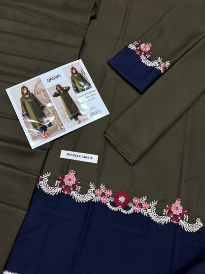 QASWA Winter Dhanak Collection 2025-26 – 3-Piece Embroidered Suit
