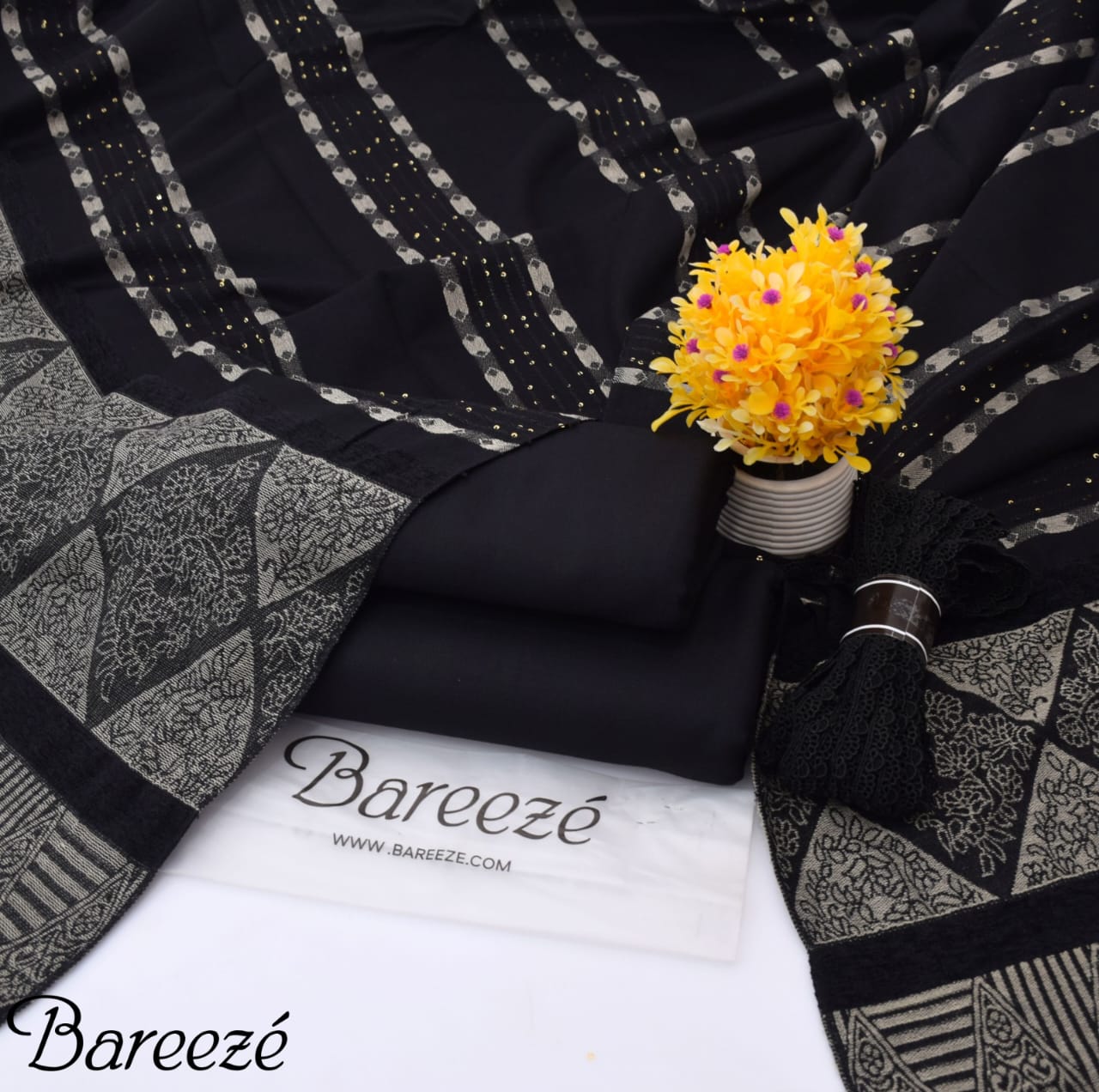 Dhanak Marina 3PC Collection – Dyed Shirt & Trouser with Premium Jacquard Velvet Wool Shawl