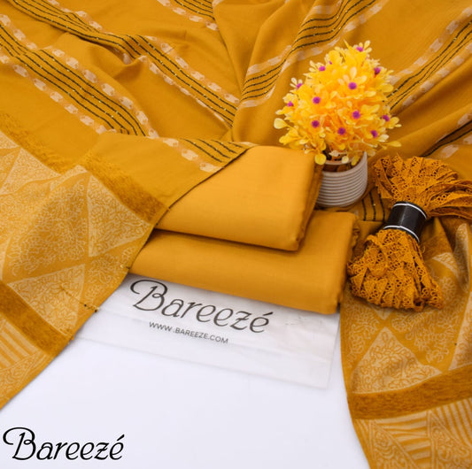 Dhanak Marina 3PC Collection – Dyed Shirt & Trouser with Premium Jacquard Velvet Wool Shawl