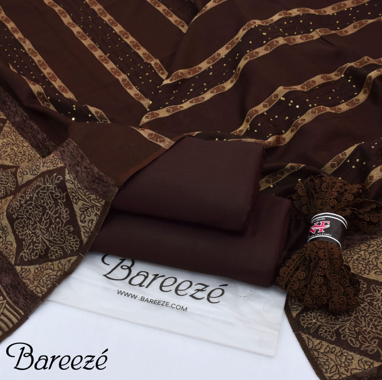 Dhanak Marina 3PC Collection – Dyed Shirt & Trouser with Premium Jacquard Velvet Wool Shawl