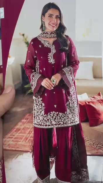 Azure Dhanak Embroidered Suit