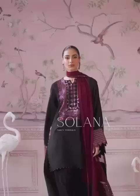 Load video: ✨ Alhamdulillah ✨VANYA — Most Demanding Edition3-Piece Unstitched Premium Suit🌿 Fabric Composition:Shirt: DhankDupatta: DhankTrouser: Dhank🌸 Design &amp; Embellishment Details:✅ Heavily Sequined Embroidered Neck✅ Sequined Embroidered Sleeves✅ Embroidered Trouser Patch with Sequence Detailing✅ Dhank Shawl with 4-Side Sequined Lace &amp; Appliqué Work